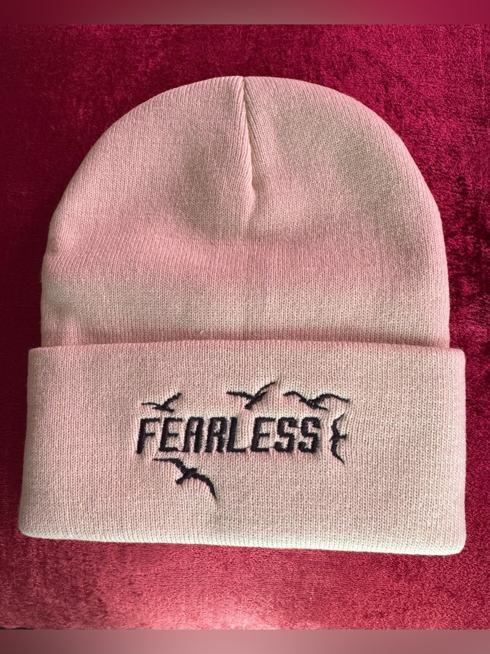 Fearless Embroidered Cream White-off Beanie NWOT